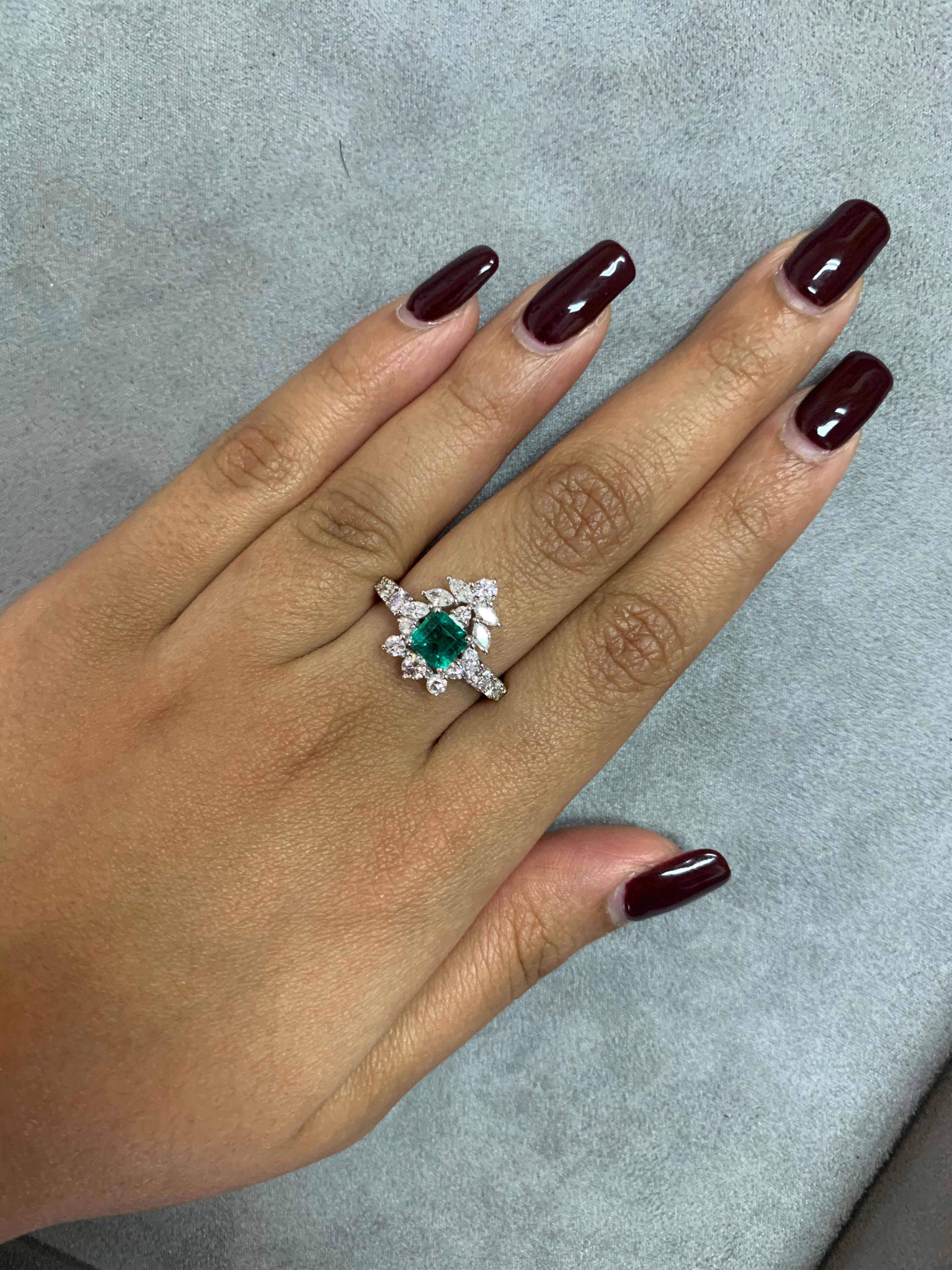 Classic rings with precious gemstones. We present a collection of everyday jewelry with emeralds that are accented with diamonds. These are gorgeous bridal and engagement rings to give to your loved one. 

Designer Zambian emerald ring in 18K white