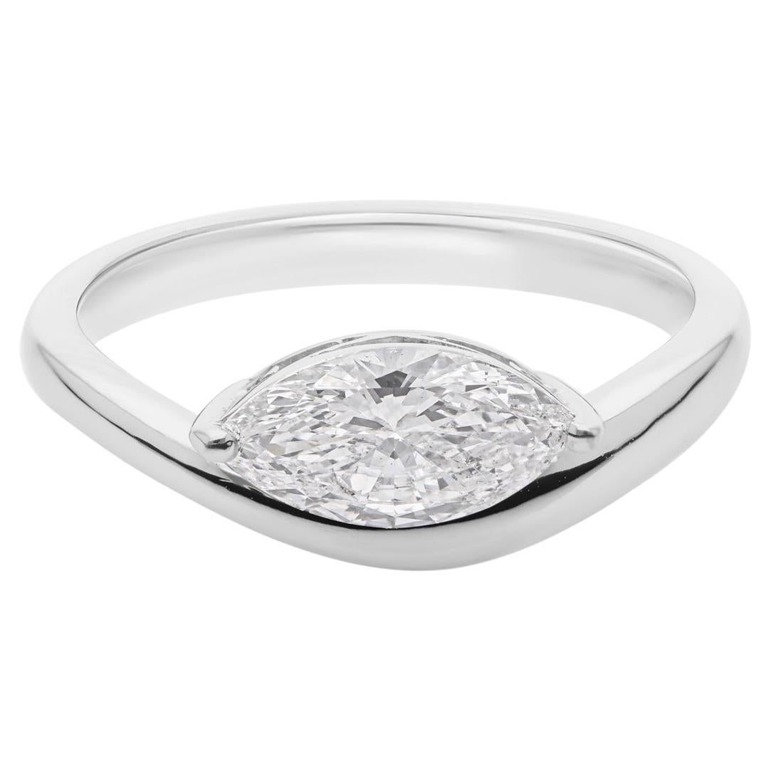 Im Angebot: 0,9 Karat Marquise Cut Solitär Diamantring 18k Weißgold Verlobungsschmuck ()