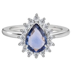 0,9 Karat Birne Blauer Saphir 0,26 Karat Diamant Ring 14 Karat Weißgold Schmuck