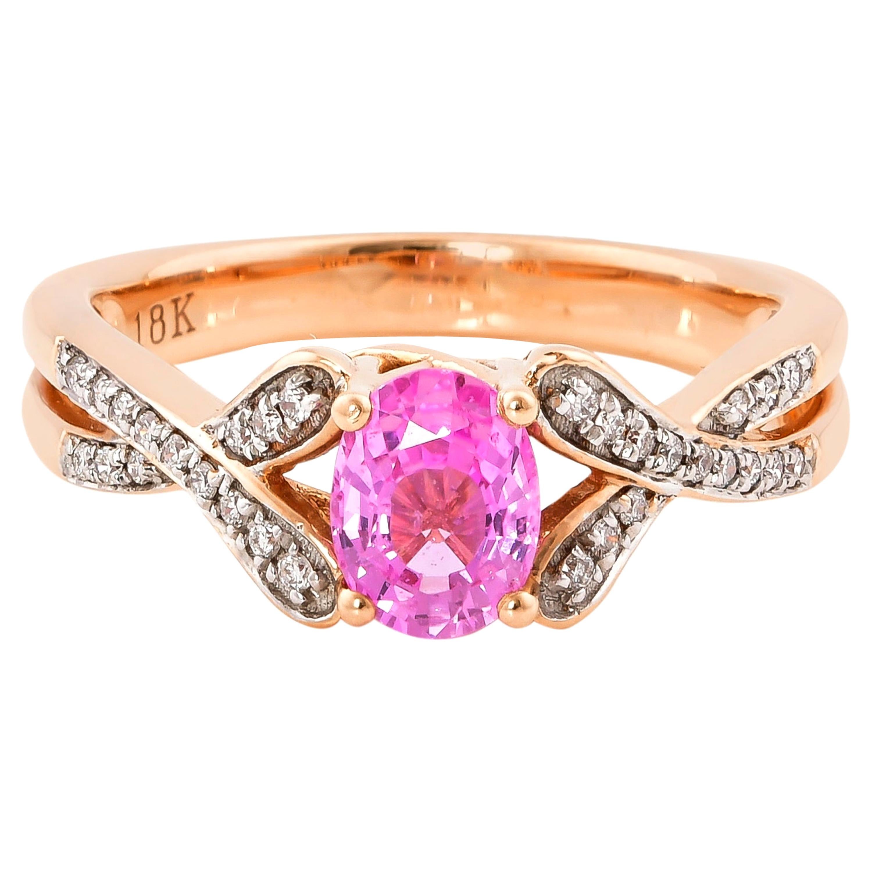 0.9 Carat Pink Sapphire Ring in 18 Karat Rose Gold with Diamond For Sale