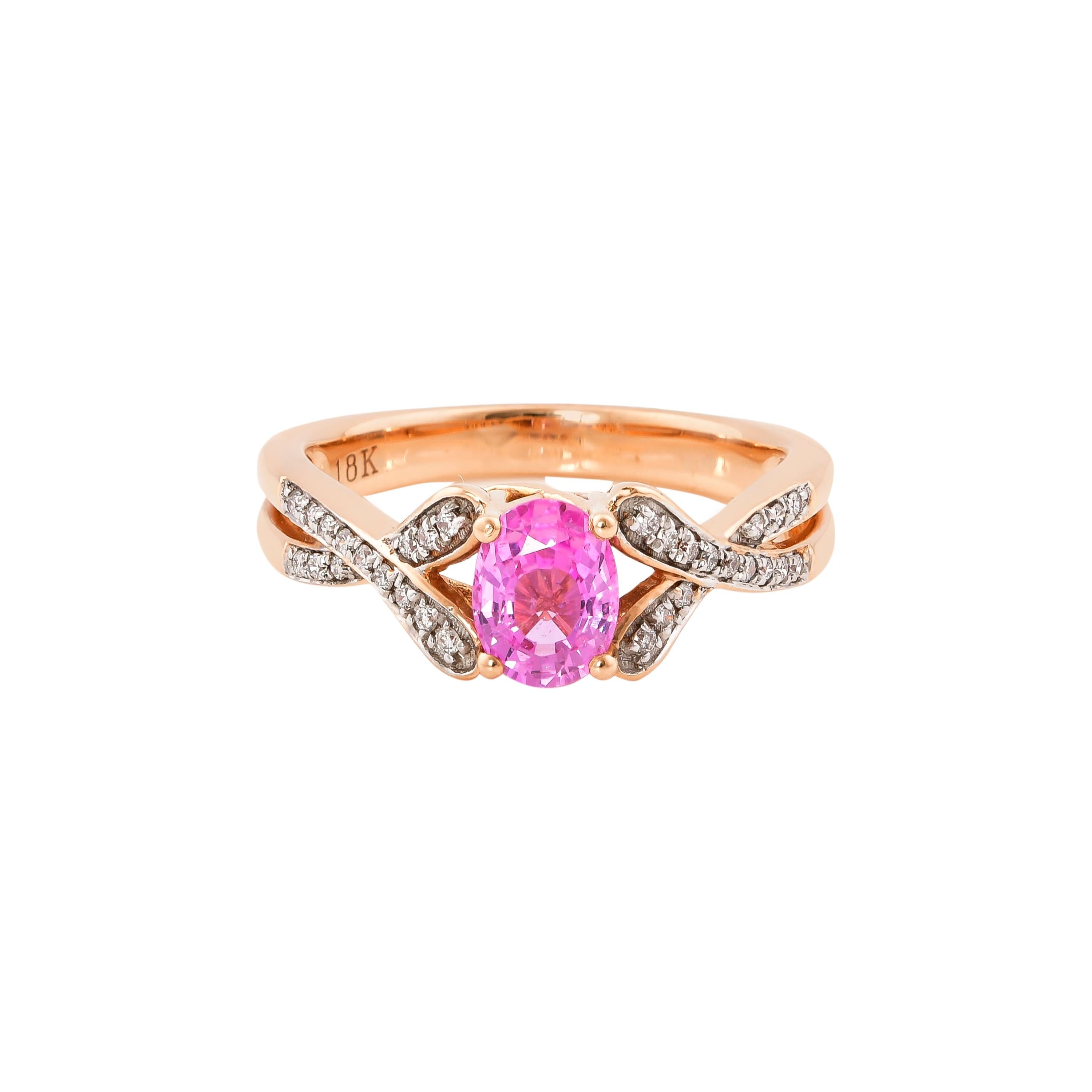Sunita Nahata, bague en or rose 18 carats avec saphir rose de 0,90 carat et diamants Neuf - En vente à Hong Kong, HK