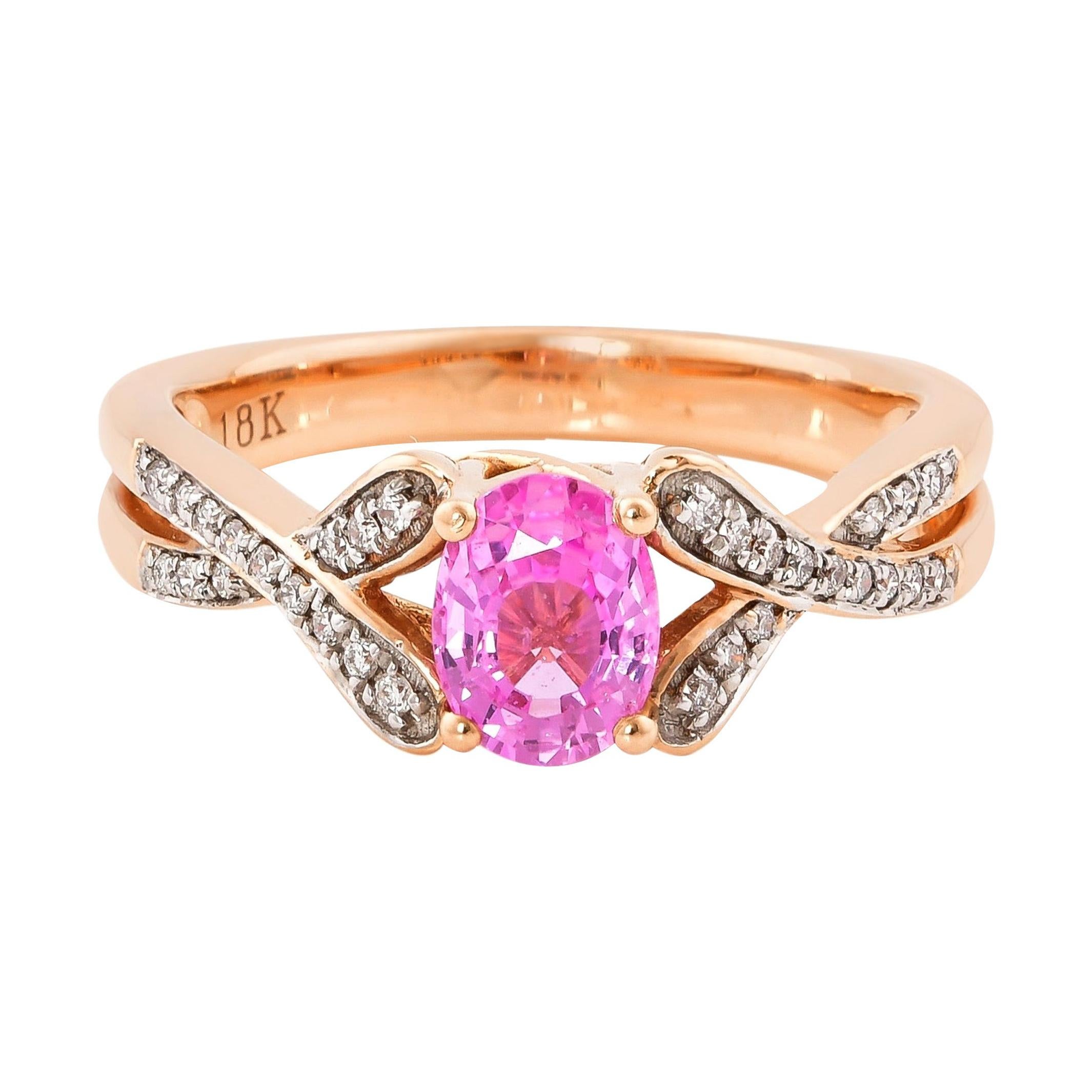 0.9 Carat Pink Sapphire Ring with Diamond in 18 Karat Rose Gold