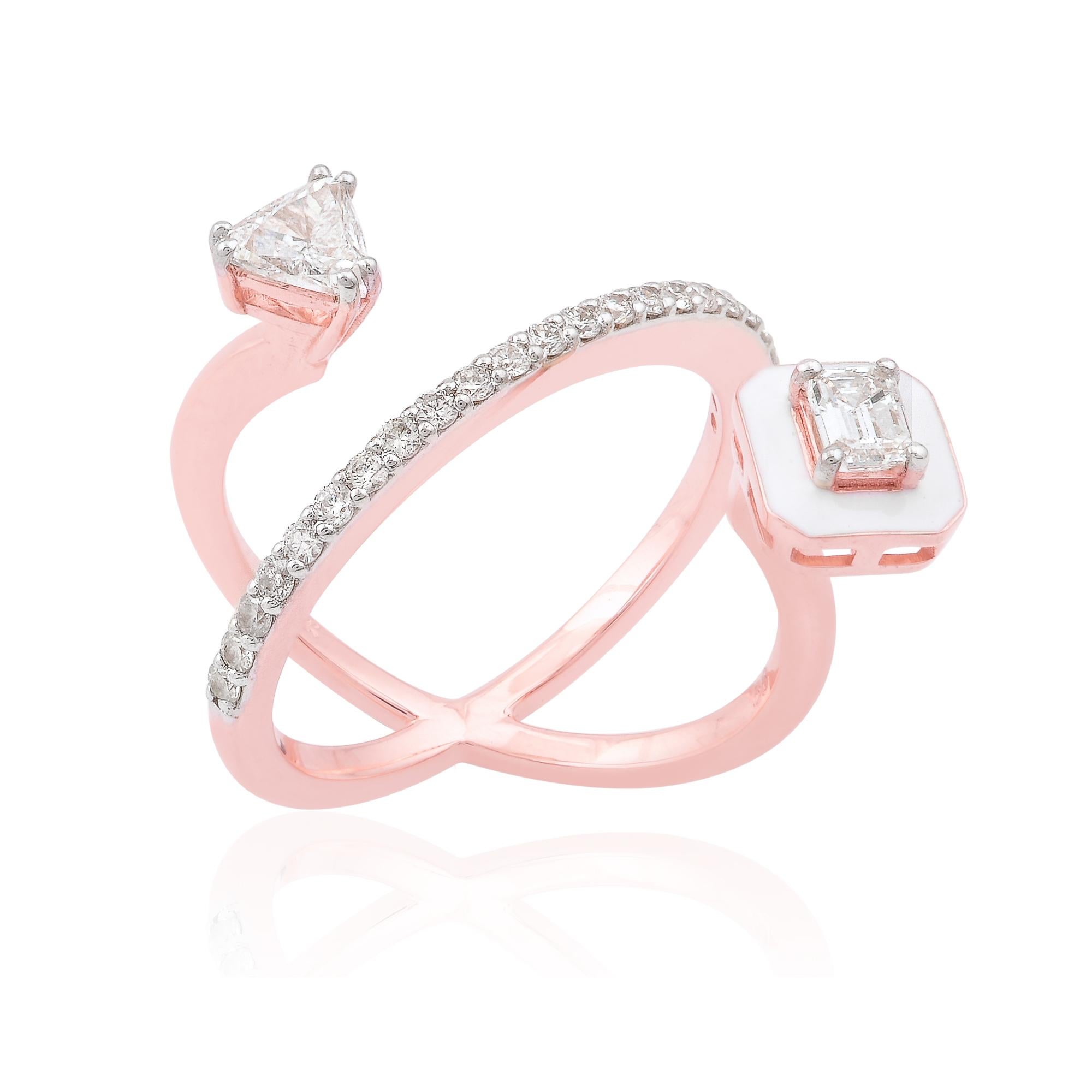 En venta: 0.9 Quilates Trillón Redondo Diamante Corte Esmeralda Anillo Puño Oro Rosa 18 Kilates Jewely  3