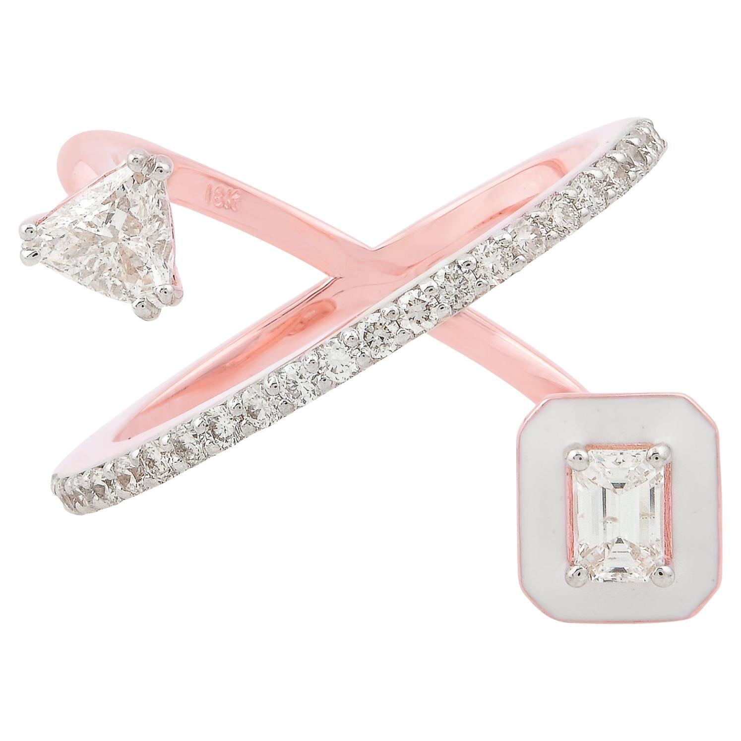 En venta: 0.9 Quilates Trillón Redondo Diamante Corte Esmeralda Anillo Puño Oro Rosa 18 Kilates Jewely