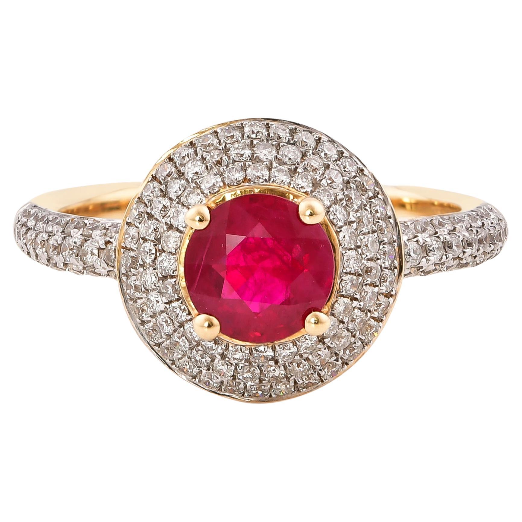 Sunita Nahata Ruby 0.90ct. Fancy Ring in 14Karat Yellow Gold with Diamond.