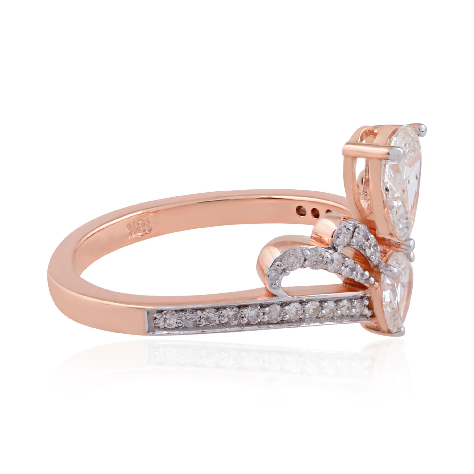 For Sale:  0.9 Carat SI Clarity HI Color Pear Diamond Crown Ring 18 Karat Rose Gold Jewelry 4