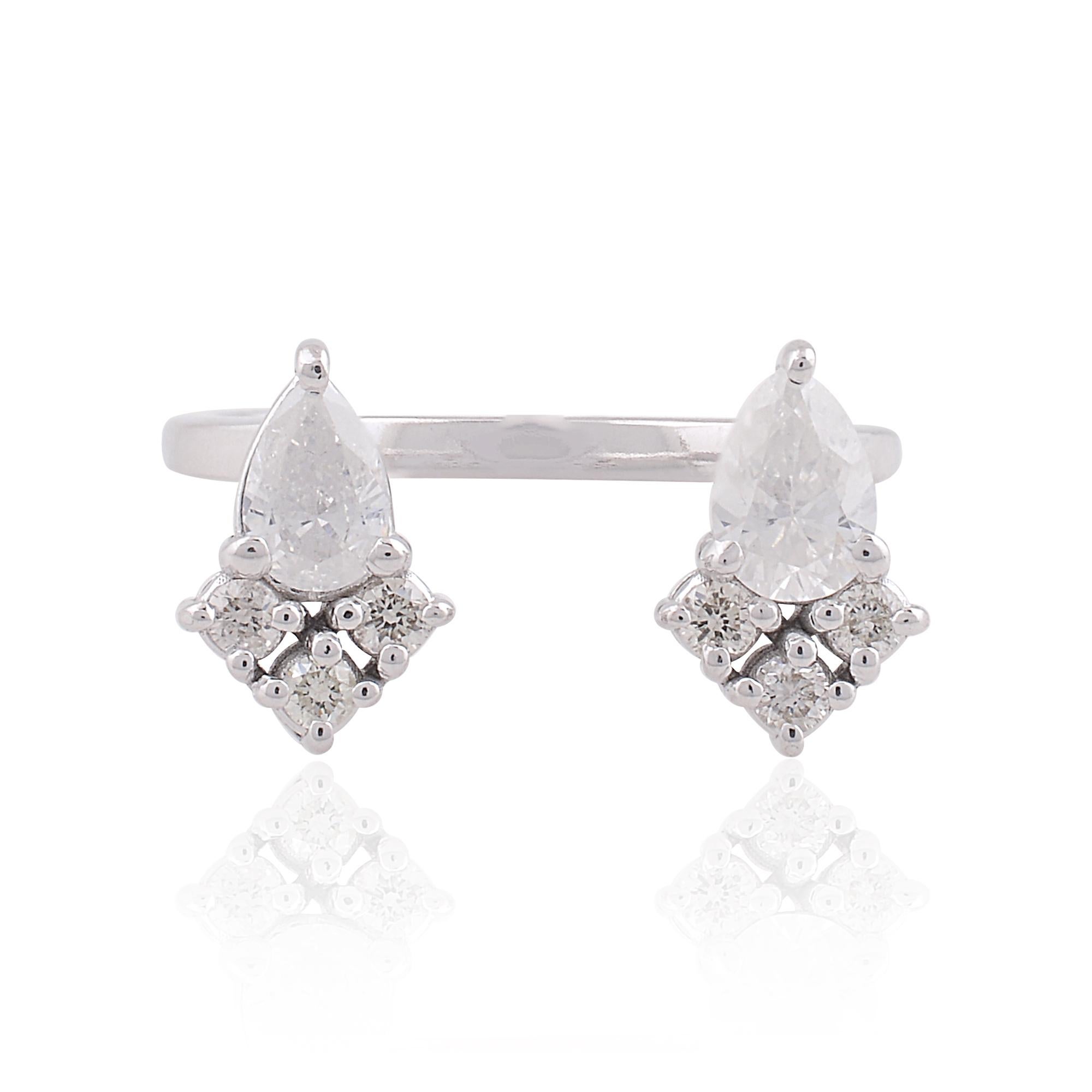 For Sale:  0.9 Carat SI Clarity HI Color Pear Diamond Cuff Ring 10 Karat White Gold Jewelry 2