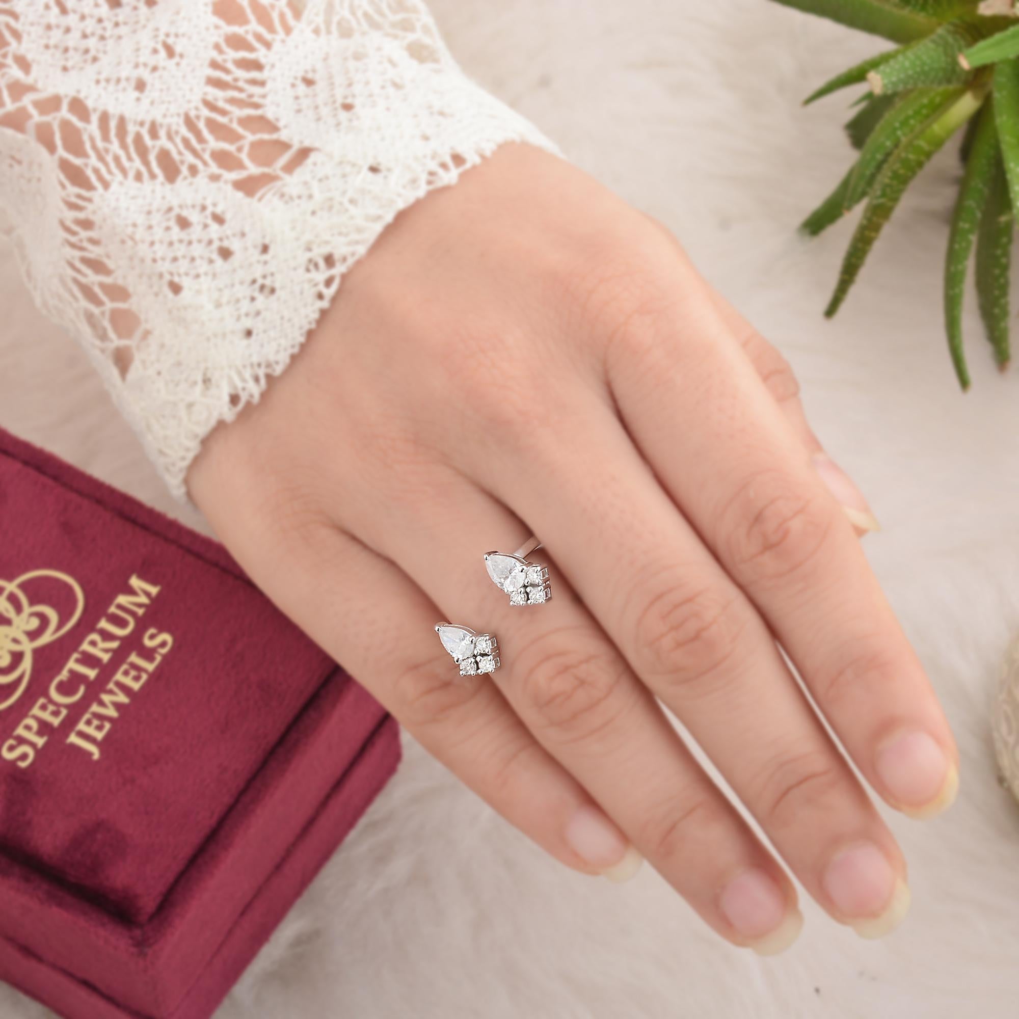 For Sale:  0.9 Carat SI Clarity HI Color Pear Diamond Cuff Ring 10 Karat White Gold Jewelry 2