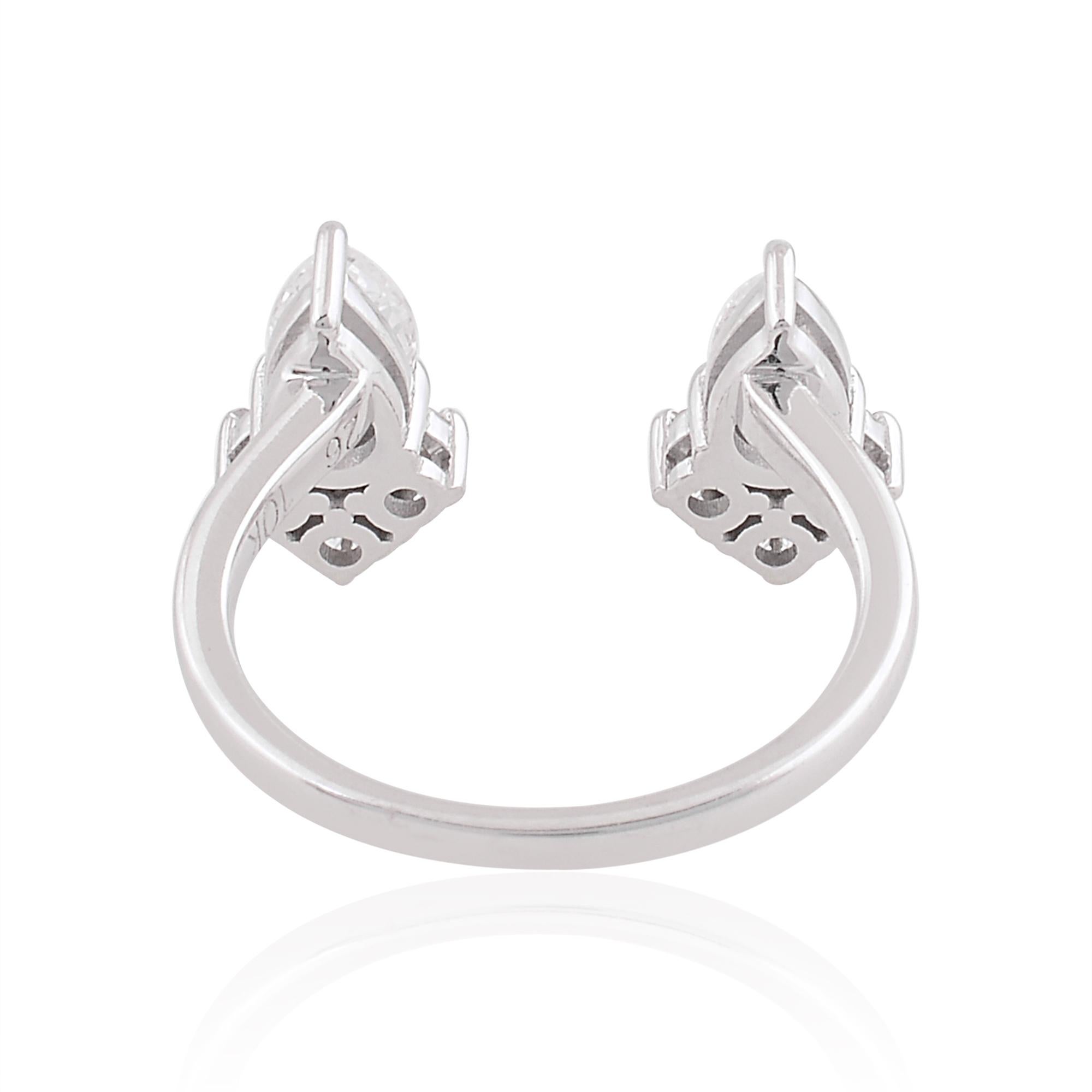 For Sale:  0.9 Carat SI Clarity HI Color Pear Diamond Cuff Ring 10 Karat White Gold Jewelry 3