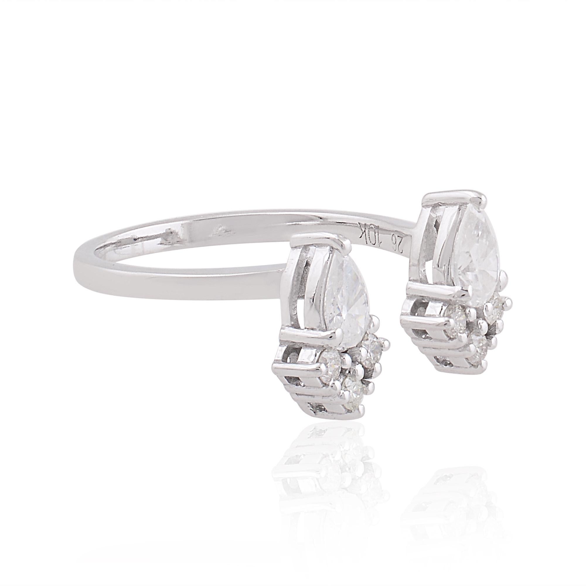 For Sale:  0.9 Carat SI Clarity HI Color Pear Diamond Cuff Ring 10 Karat White Gold Jewelry 4