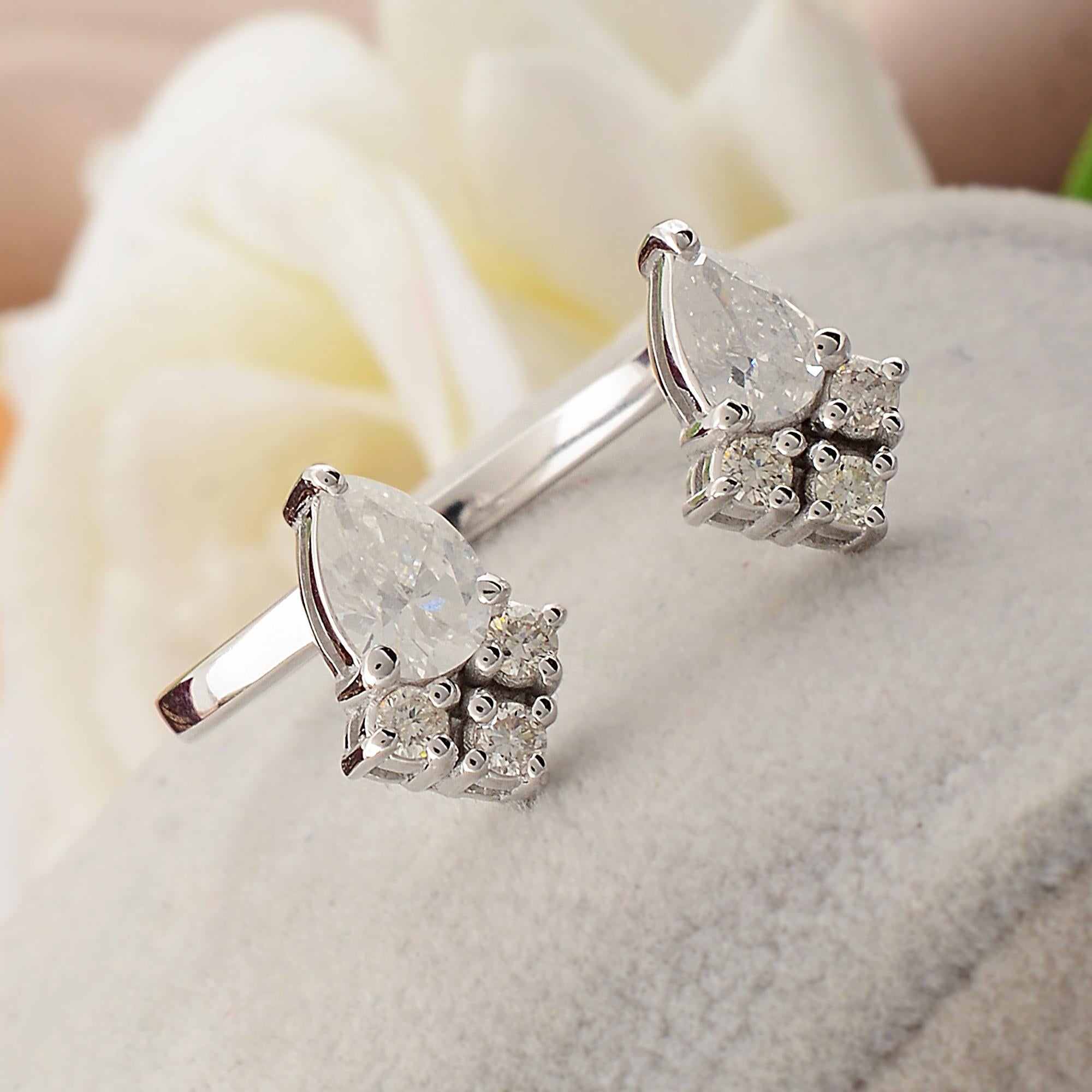 For Sale:  0.9 Carat SI Clarity HI Color Pear Diamond Cuff Ring 10 Karat White Gold Jewelry 4