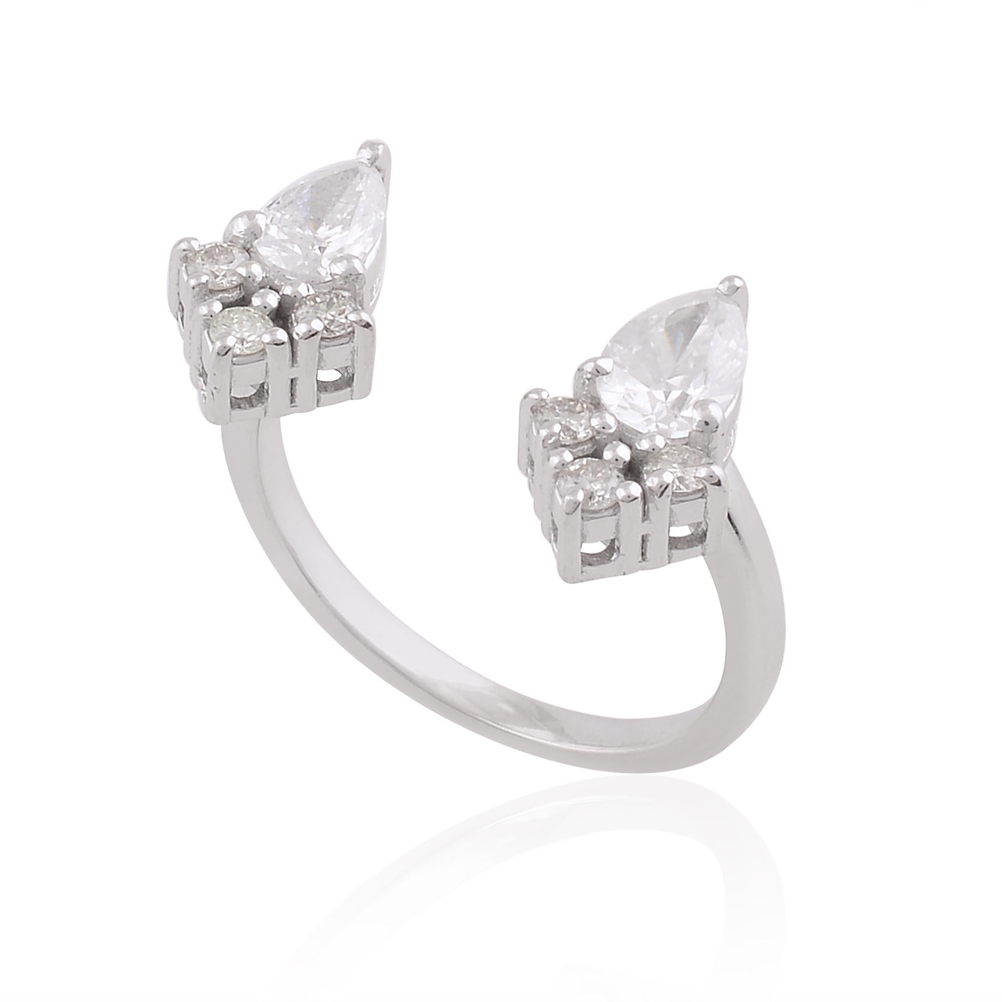 For Sale:  0.9 Carat SI Clarity HI Color Pear Diamond Cuff Ring 10 Karat White Gold Jewelry 8