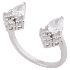 0.9 Carat SI Clarity HI Color Pear Diamond Cuff Ring 10 Karat White Gold Jewelry