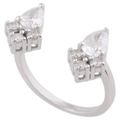 0,9 quilates SI Claridad HI Color Anillo puño diamante pera Joyas de oro blanco de 10 quilates