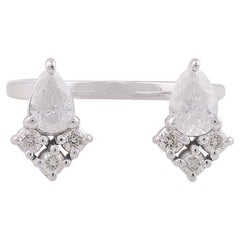 0.9 Carat SI Clarity HI Color Pear Diamond Cuff Ring 10 Karat White Gold Jewelry