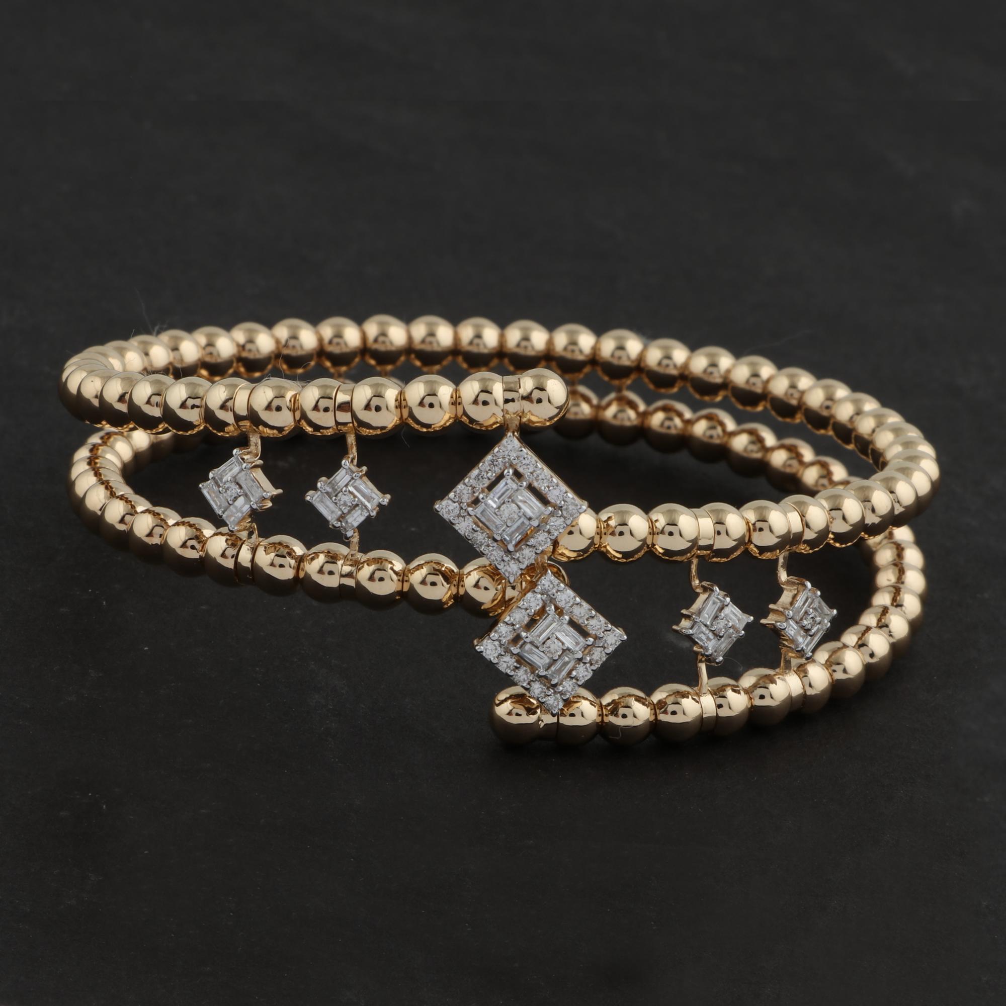 Contemporaneo 0,9 carati SI/H Baguette Diamond Statement Cuff Bracelet (bracciale con dichiarazione di diamanti) Oro giallo 14 carati in vendita