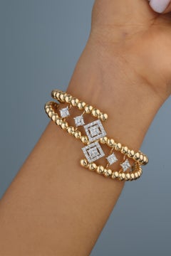 Spectrum Jewels SI/H Diamond 18 Karat Yellow Gold Beaded Wrap Cuff Bracelet