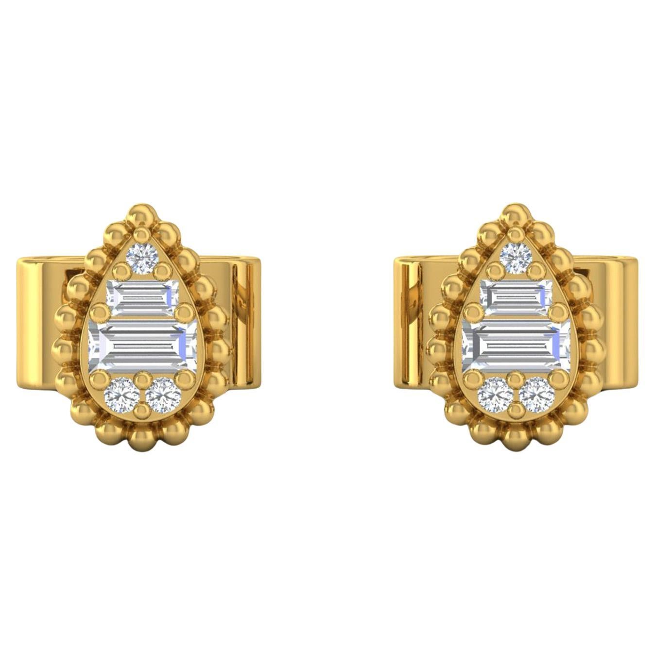 0,9 Karat SI/H Baguette Rund Diamant Birne Ohrstecker 14 Karat Gelbgold