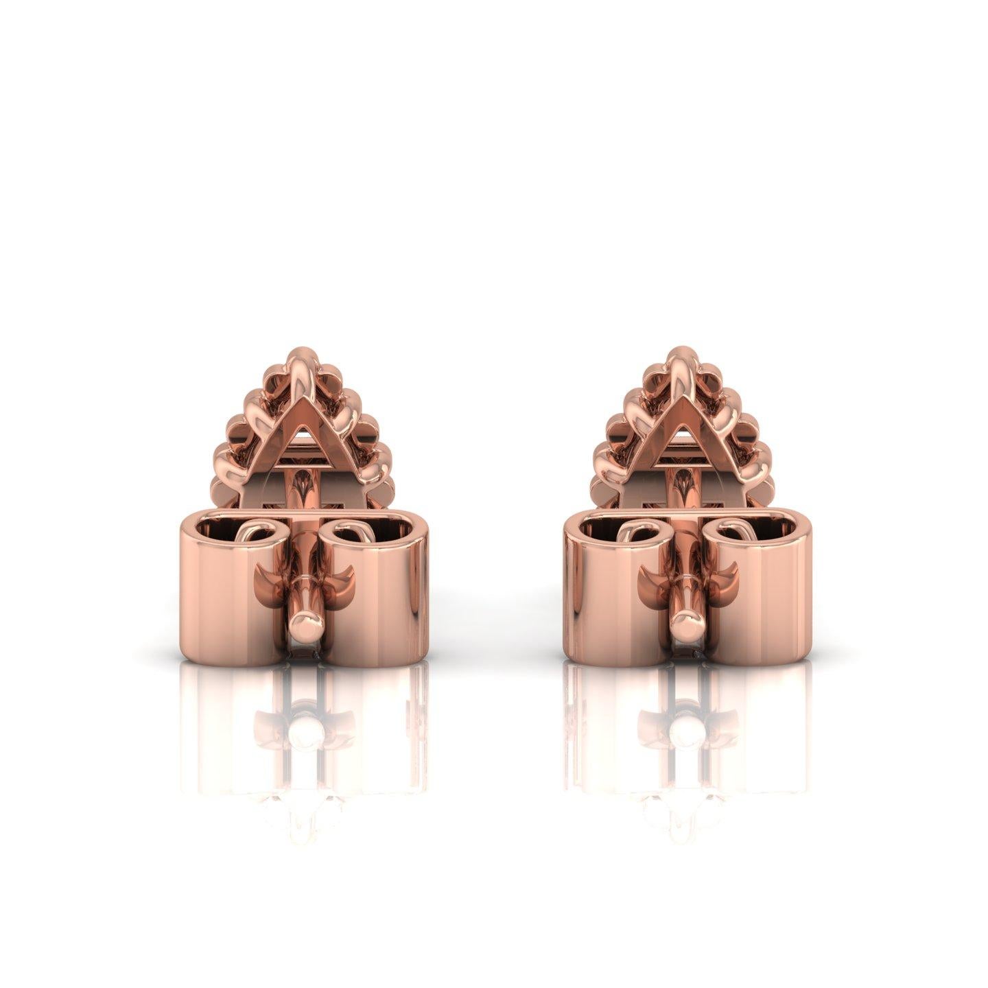 Modern 0.9 Carat SI/H Baguette Round Diamond Pear Stud Earrings 18 Karat Rose Gold For Sale