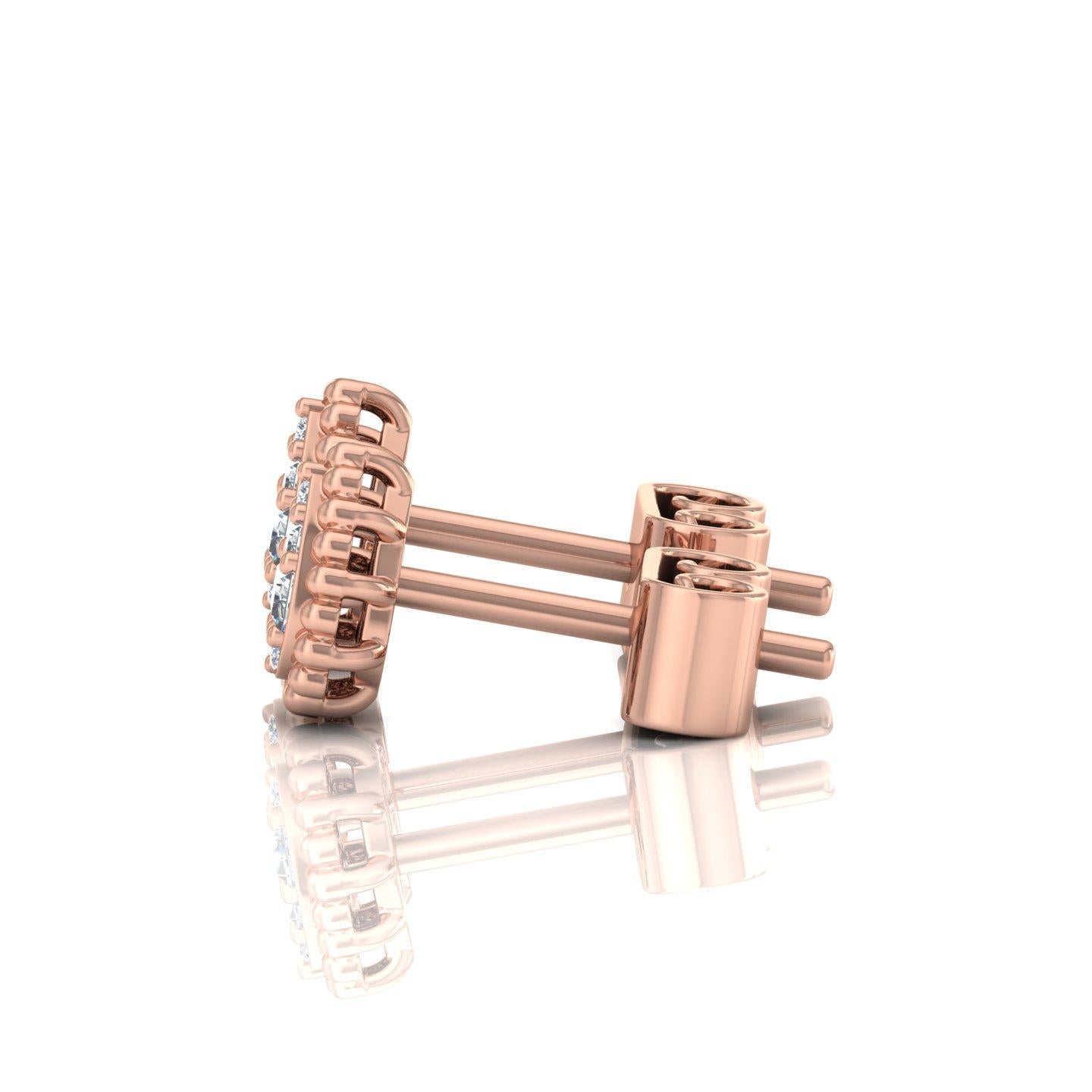 Baguette Cut 0.9 Carat SI/H Baguette Round Diamond Pear Stud Earrings 18 Karat Rose Gold For Sale