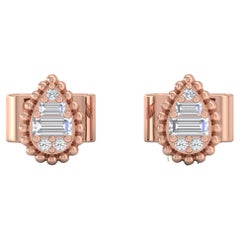 0.9 Carat SI/H Baguette Round Diamond Pear Stud Earrings 18 Karat Rose Gold