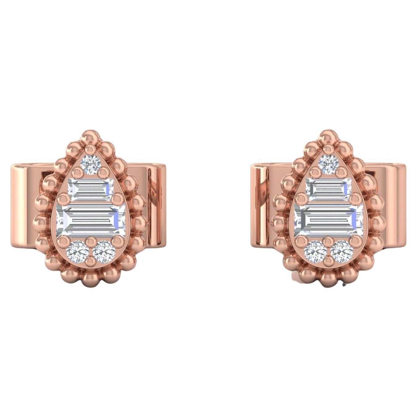 0.9 Carat SI/H Baguette Round Diamond Pear Stud Earrings 18 Karat Rose Gold