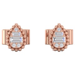 Clous d
oreilles en or rose 18 carats avec diamants ronds baguettes SI/H de 0,9 carat