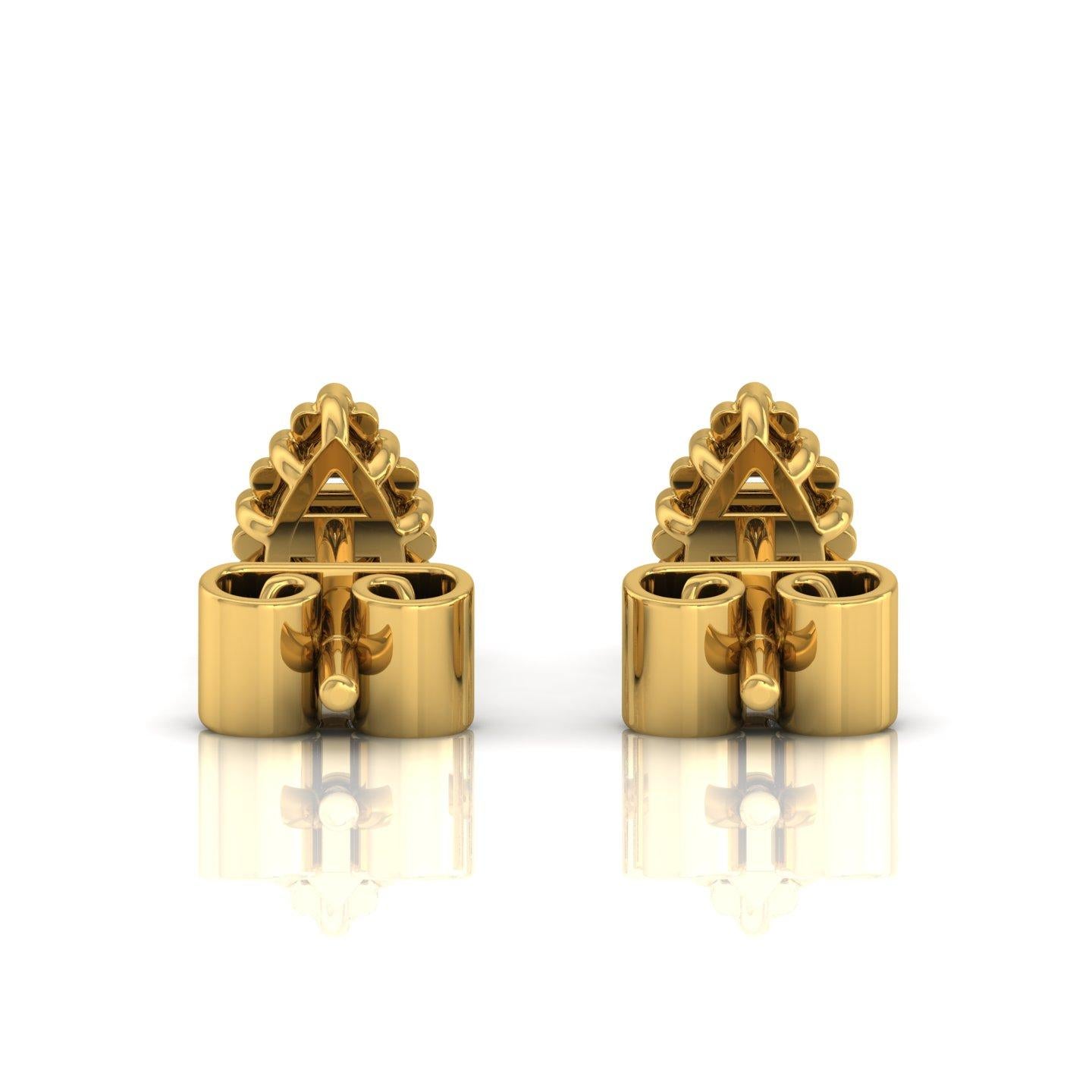 Moderne Clous d'oreilles en or jaune 18 carats avec diamants ronds baguettes SI/H de 0,9 carat en vente