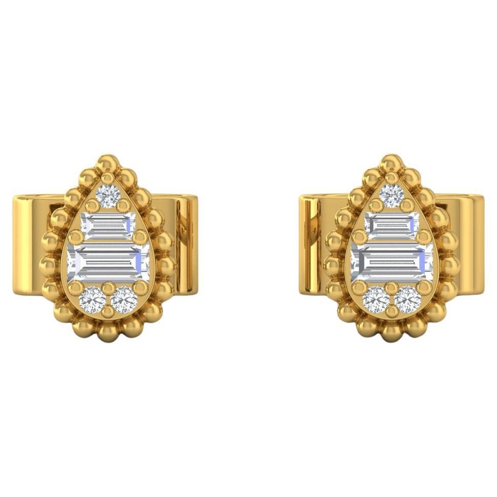 0.9 Carat SI/H Baguette Round Diamond Pear Stud Earrings 18 Karat Yellow Gold