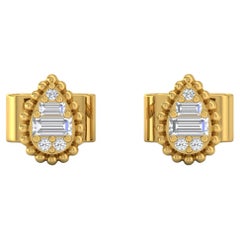 0.9 Carat SI/H Baguette Round Diamond Pear Stud Earrings 18 Karat Yellow Gold
