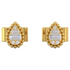 0.9 Karat SI/H Baguette-Ohrstecker aus 18 Karat Gelbgold mit rundem Diamanten in Birnenform