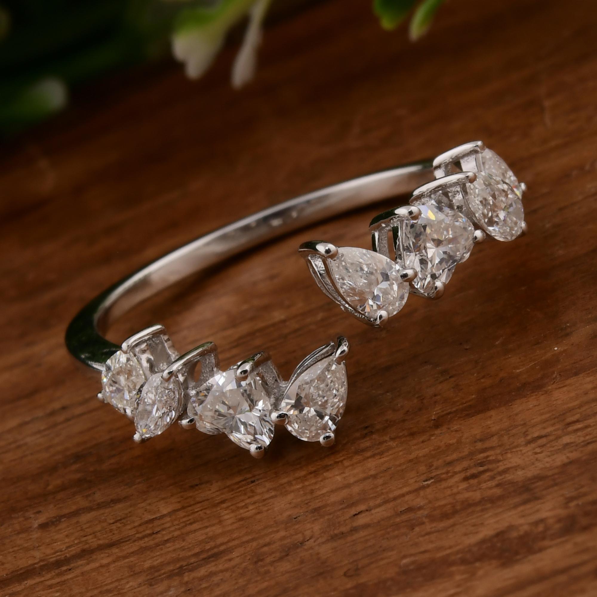 Modern 0.9 Carat SI/H Multi Brilliant Cut Diamond Cuff Ring 14 Karat White Gold Jewelry For Sale