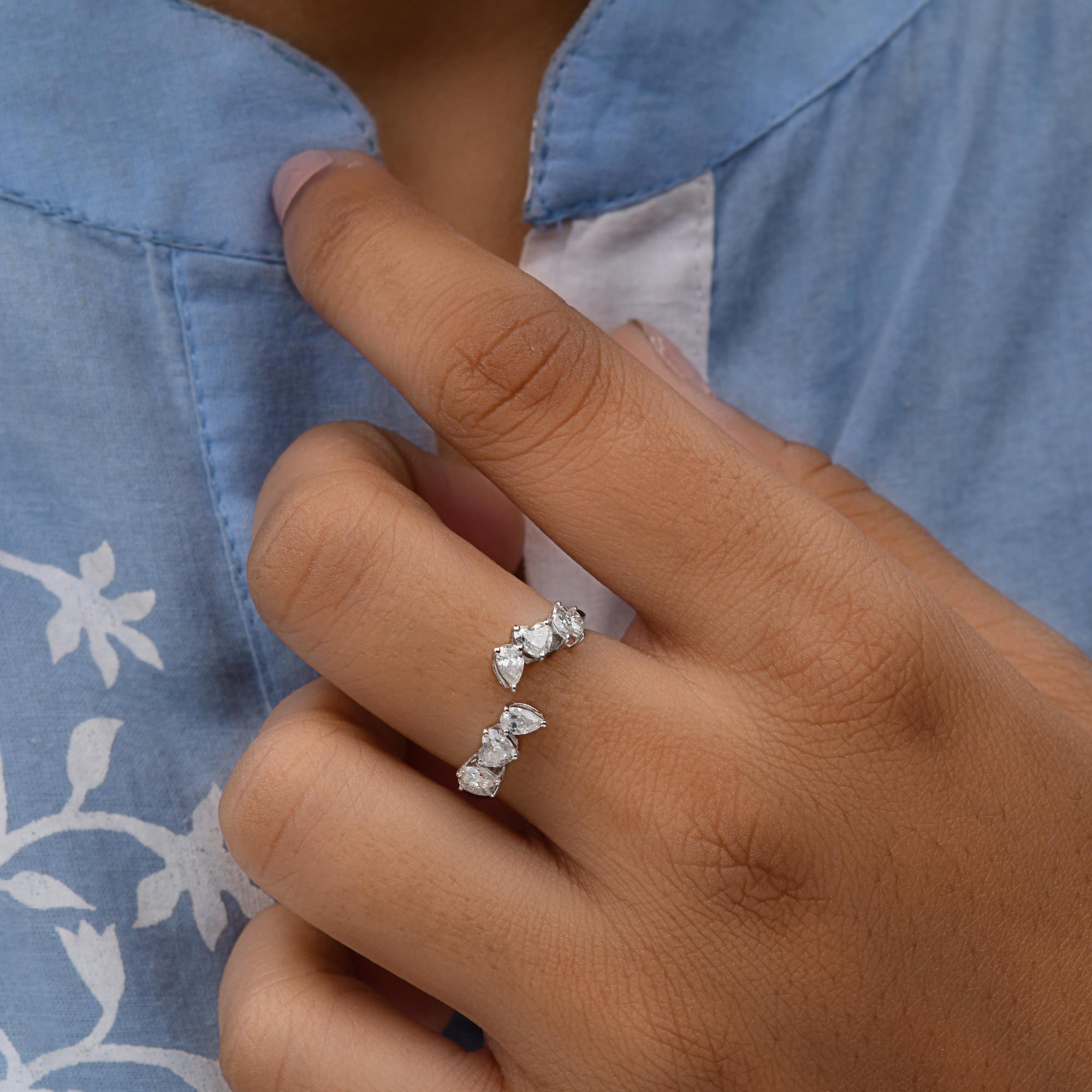 Pear Cut 0.9 Carat SI/H Multi Brilliant Cut Diamond Cuff Ring 14 Karat White Gold Jewelry For Sale