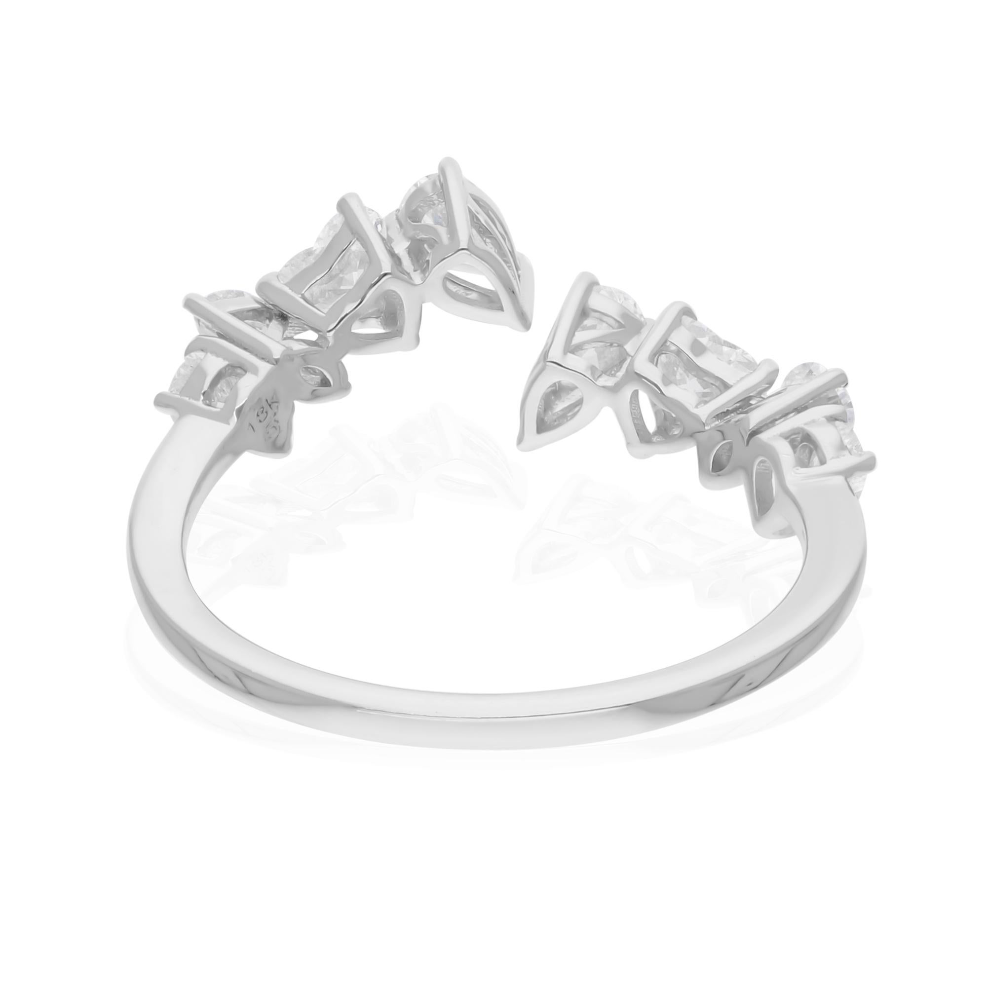 0.9 Carat SI/H Multi Brilliant Cut Diamond Cuff Ring 14 Karat White Gold Jewelry In New Condition For Sale In Diera, Dubai