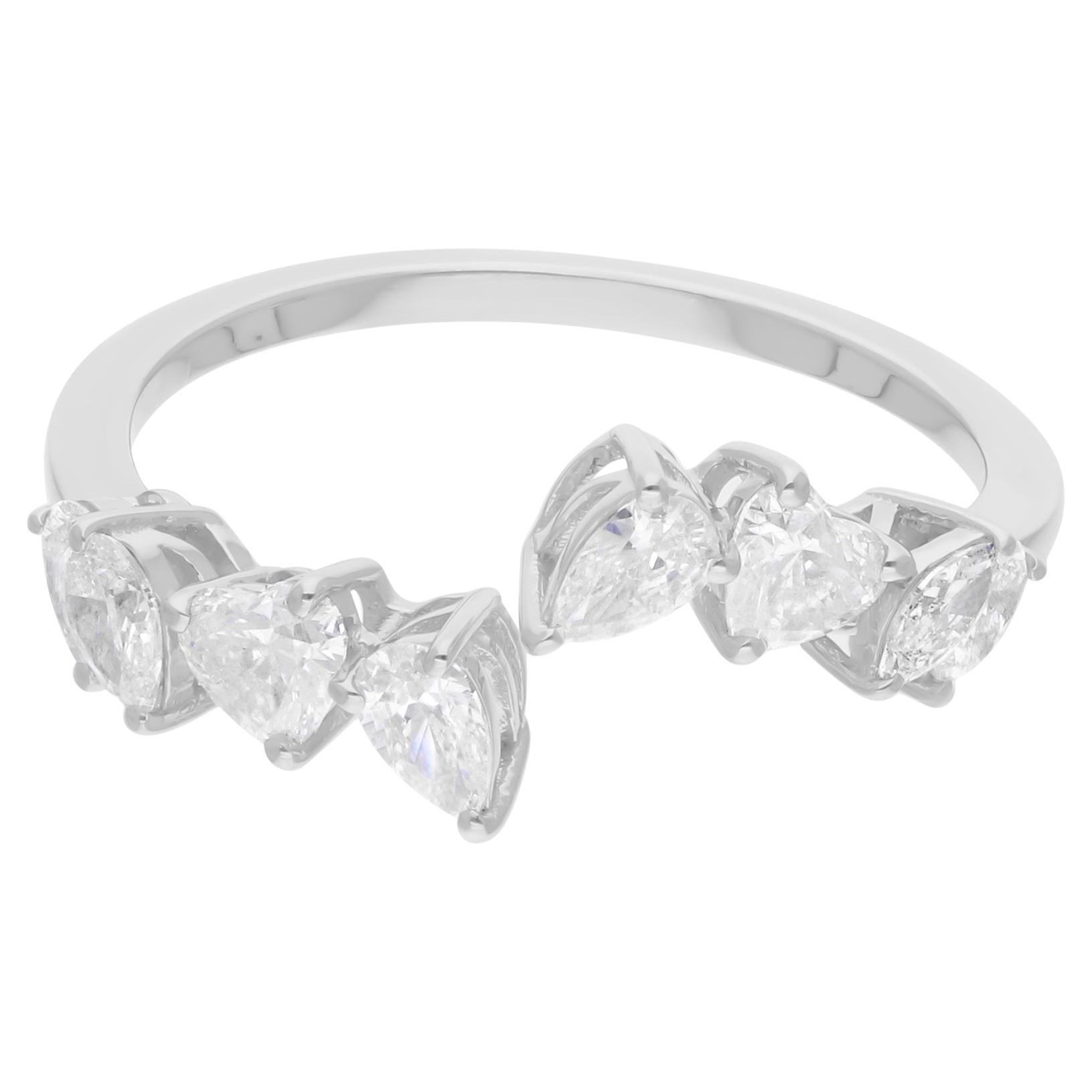0,9 quilates SI/H Diamante talla brillante múltiple Anillo gemelo Joyas de oro blanco de 14 quilates