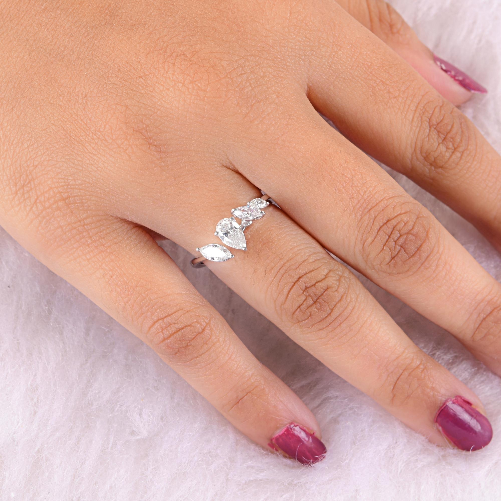 0,9 quilates SI/H Pera Marquesa Diamante talla brillante Anillo puño Oro blanco 14 quilates Moderno en venta