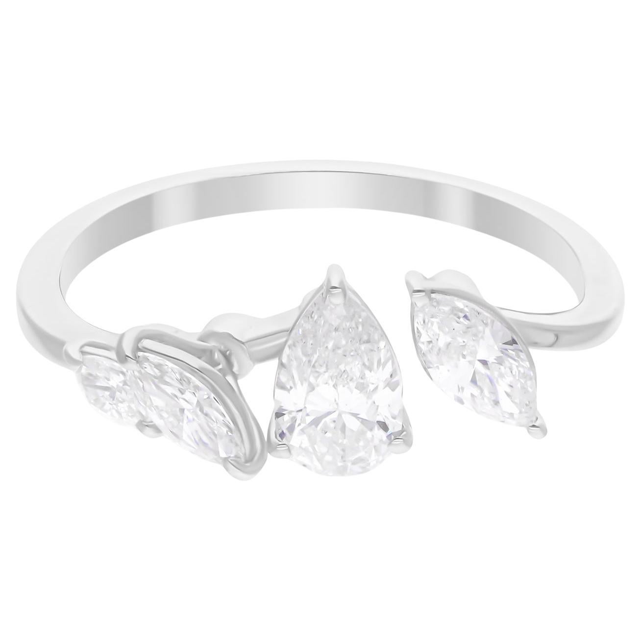 0.9 Carat SI/H Pear Marquise Brilliant Cut Diamond Cuff Ring 14 Karat White Gold