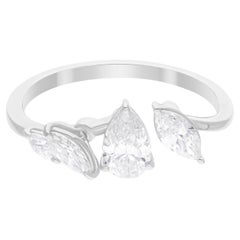 0.9 Carat SI/H Pear Marquise Brilliant Cut Diamond Cuff Ring 14 Karat White Gold