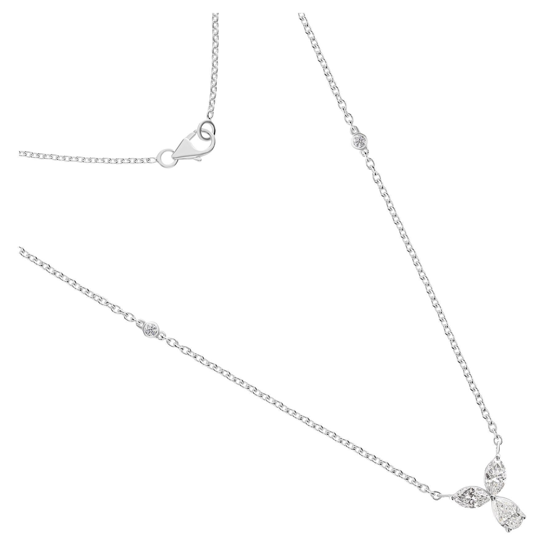 Collier pendentif breloque en or blanc 18 carats avec diamants taille poire marquise de 0,90 carat SI/H