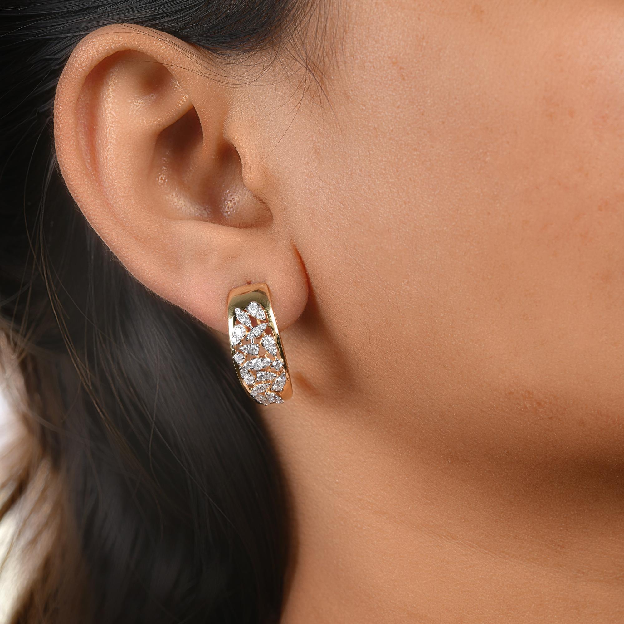 Pendientes de diamantes talla brillante redonda SI/H de 0,9 quilates Joyas de oro amarillo de 14 quilates Moderno en venta