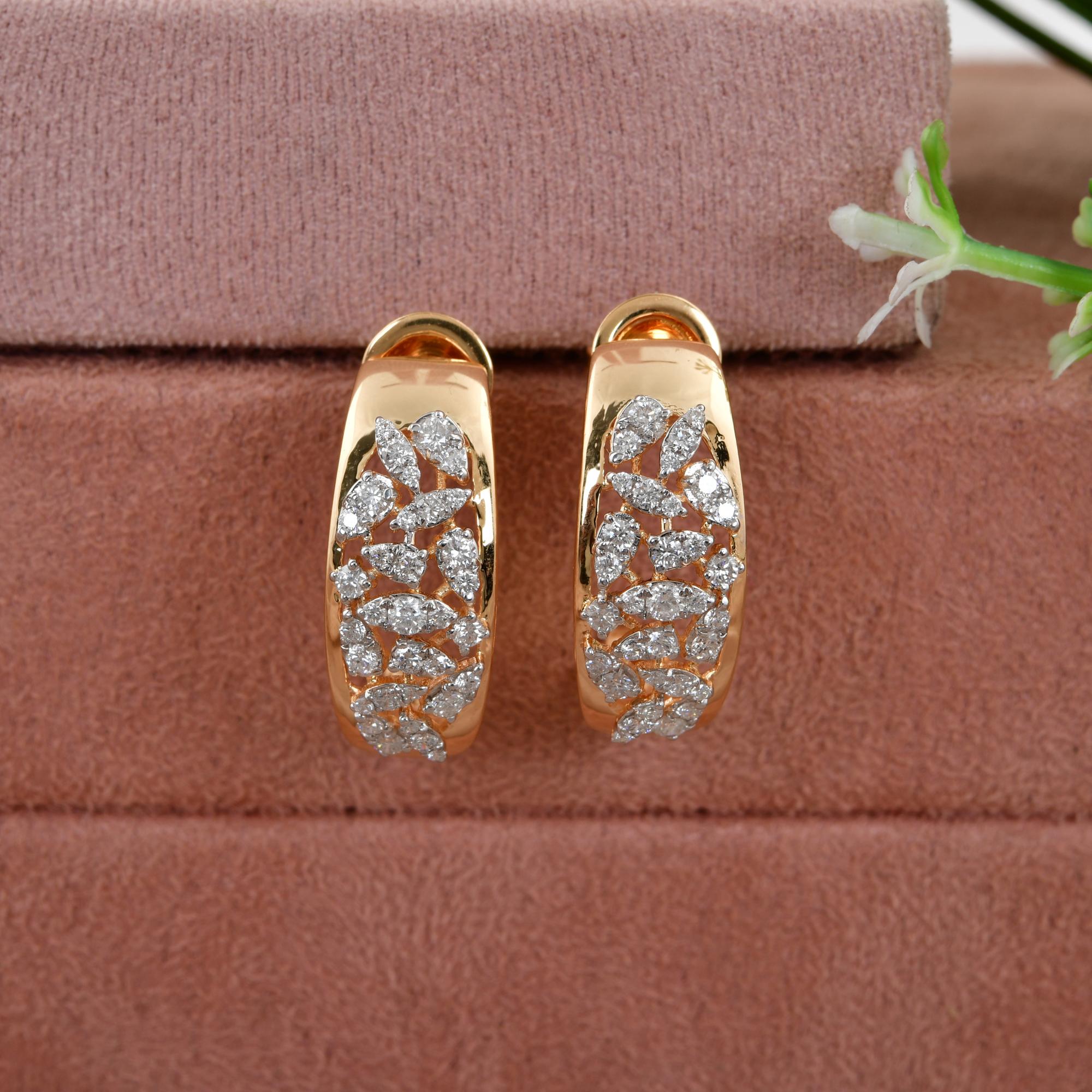 Pendientes de diamantes talla brillante redonda SI/H de 0,9 quilates Joyas de oro amarillo de 14 quilates en venta 1