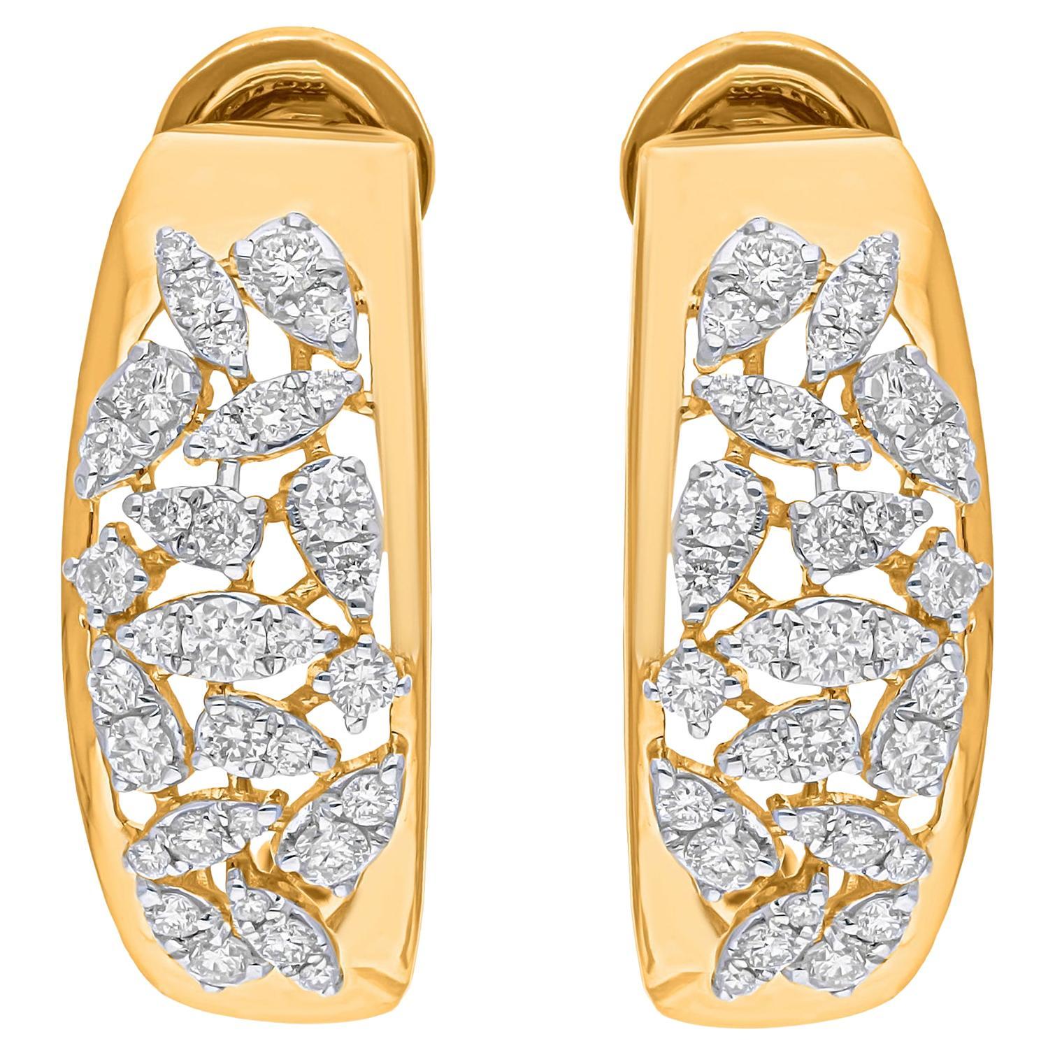 Pendientes de diamantes talla brillante redonda SI/H de 0,9 quilates Joyas de oro amarillo de 14 quilates en venta