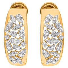 0.9 Carat SI/H Round Brilliant Cut Diamond Earrings 14 Karat Yellow Gold Jewelry
