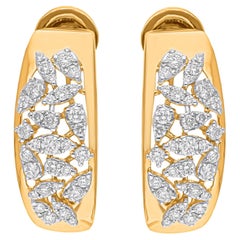 Boucles d
oreilles en or jaune 18 carats diamant rond taille brillant de 0,9 carat SI/H