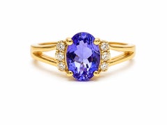 Anello solitario con tanzanite da 0,9 carati in oro giallo 14K Anello solitario con tanzanite