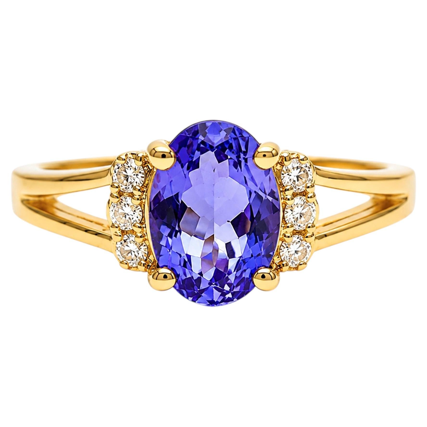 0.9 Ct Tanzanite Diamond Solitaire Ring 14K Yellow Gold Tanzanite Solitaire Ring