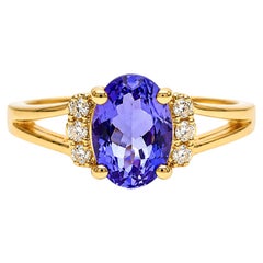 Anello solitario con tanzanite da 0,9 carati in oro giallo 14K Anello solitario con tanzanite