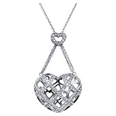 0.90 Carat 14 Karat Pave Set Puffed Heart Pendant Necklace