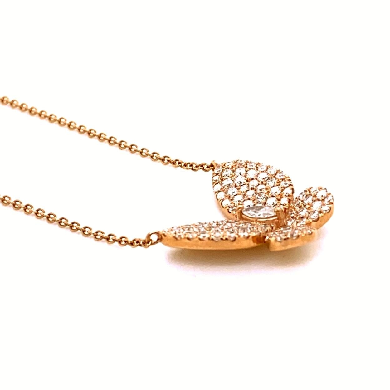 Contemporary 0.90 Carat 14 Karat Yellow Gold Pave Set Butterfly Necklace For Sale