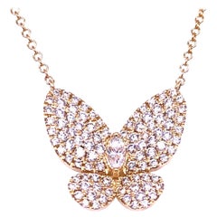 0.90 Carat 14 Karat Yellow Gold Pave Set Butterfly Necklace